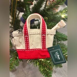 L.L. Bean Red and Cream Canvas Tote Keychain